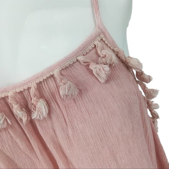 Francescas Swim Fringe Boho Coverup Size L Pink Tassle Sheer Tie Back Festival - Picture 10 of 12